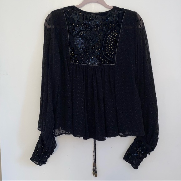 🎈SOLD🎈ZARA Black Jacket / Sweater / Top Velvet Sparkle Beading Sequins - Picture 4 of 8